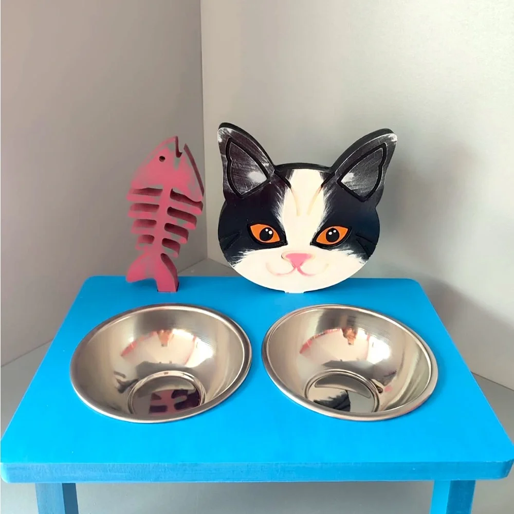 Wooden Handmade Cat Food Stand,Specially designed for your Cat breed& Home decor